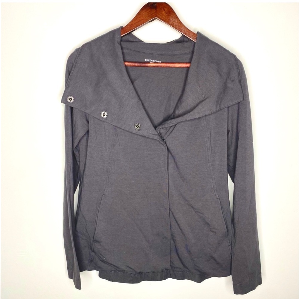 Eileen Fisher Grey Snap Closure Cotton Blend Jacket Size XS